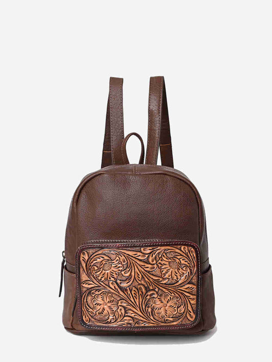 Montana West Genuine Oily Calf Leather Hand Tooled Backpack - Montana West World
