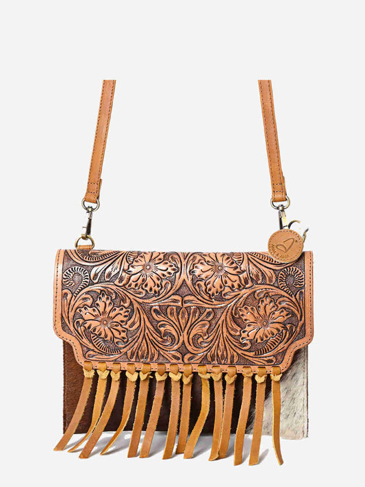 Montana West Hand Tooled Hair On Cowhide Fringe Crossbody - Montana West World