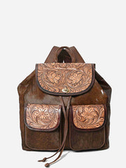 Montana West Genuine Leather Hand Tooled Hair On Cowhide Backpack - Montana West World