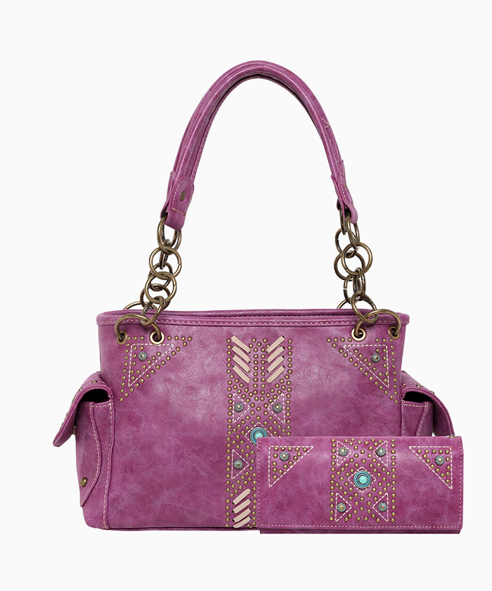 Montana West Aztec Concealed Carry Satchel Set PURPLE