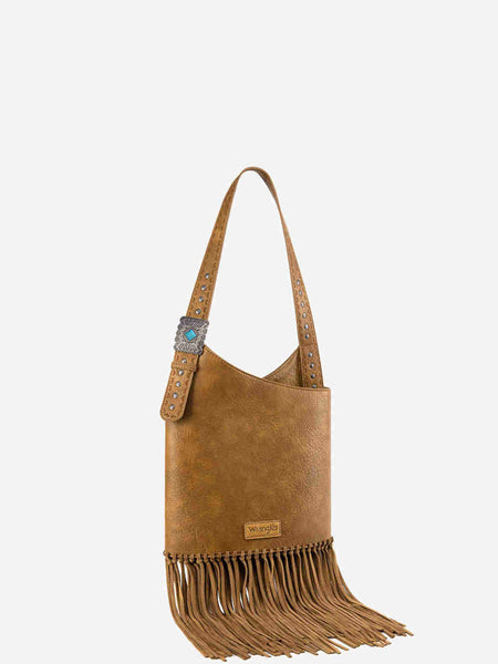 Fringe Leather Beaded Crossbody Purse - Brown