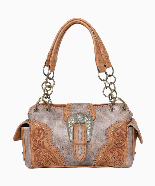 Montana West Cut-out Western Floral Buckle Satchel and Wallet Set