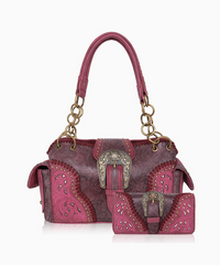 Montana West Cut-out Western Floral Buckle Satchel and Wallet Set - Montana West World