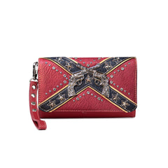 American Bling Red Studded Double Pistols Wallet - Montana West World
