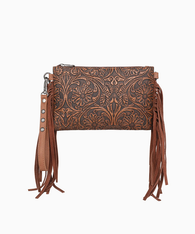 Montana West Floral Embossed Fringe Crossbody Clutch - Montana West World