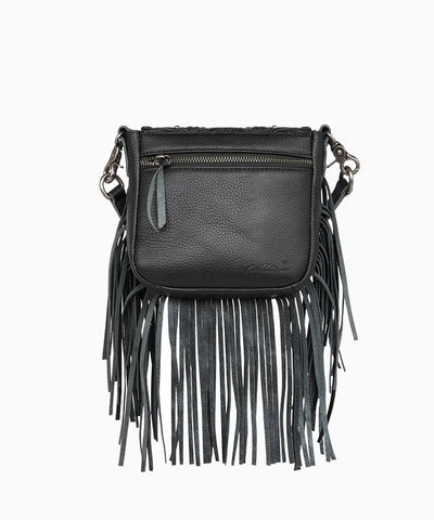 Montana West Genuine Leather Floral Tooled Fringe Crossbody - Montana West World