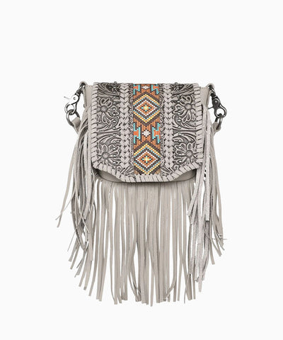 Montana West Genuine Leather Floral Tooled Fringe Crossbody - Montana West World