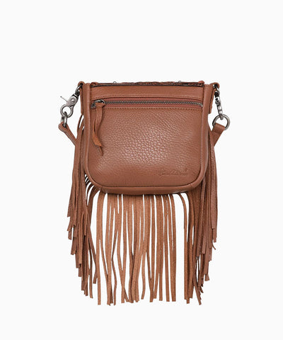 Montana West Genuine Leather Floral Tooled Fringe Crossbody - Montana West World