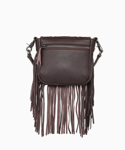 Montana West Genuine Leather Floral Tooled Fringe Crossbody - Montana West World