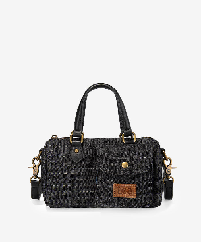 LEE Denim Canvas Barrel Satchel Top Handle Crossbody Bag Black