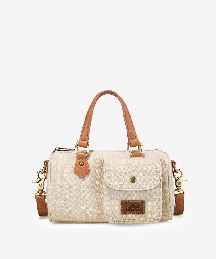 LEE Denim Canvas Barrel Satchel Top Handle Crossbody Bag Tan