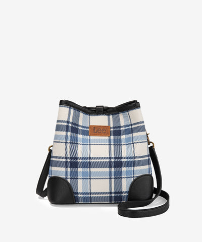 LEE Plaid Canvas Drawstring Bucket Crossbody Blue