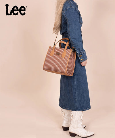 LEE Striped Canvas Tote Bag Brown