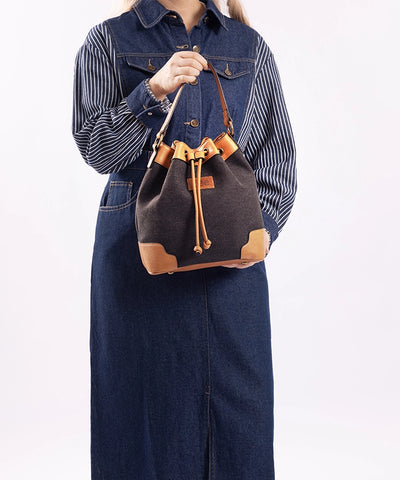 Lee Denim Canvas Crossbody Bucket Bag Black