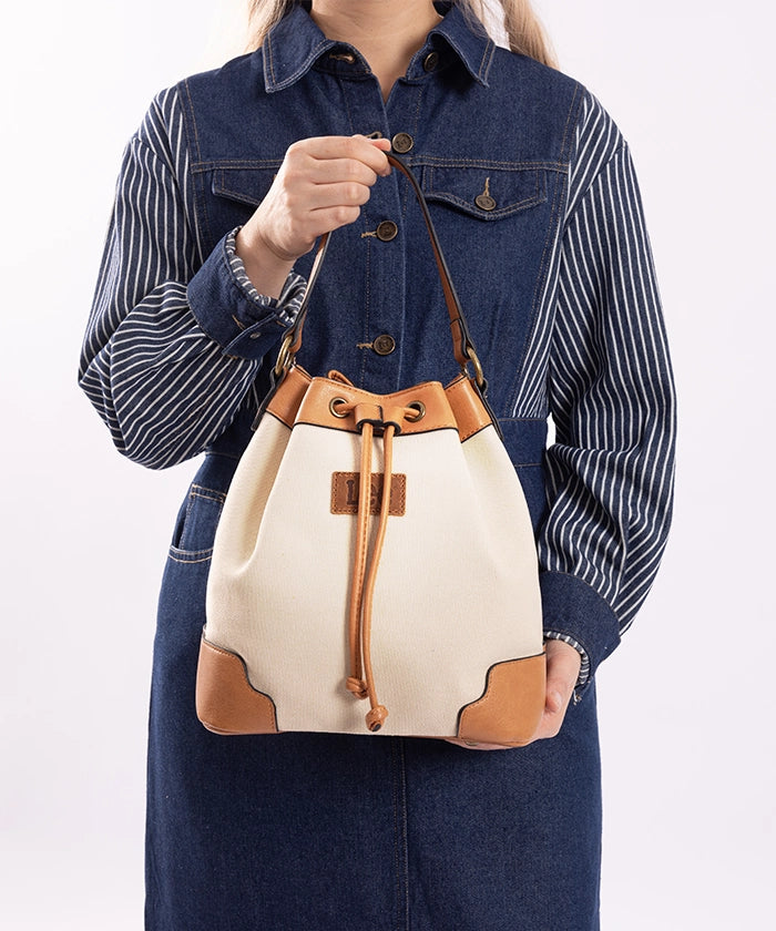 Lee Denim Canvas Crossbody Bucket Bag Tan