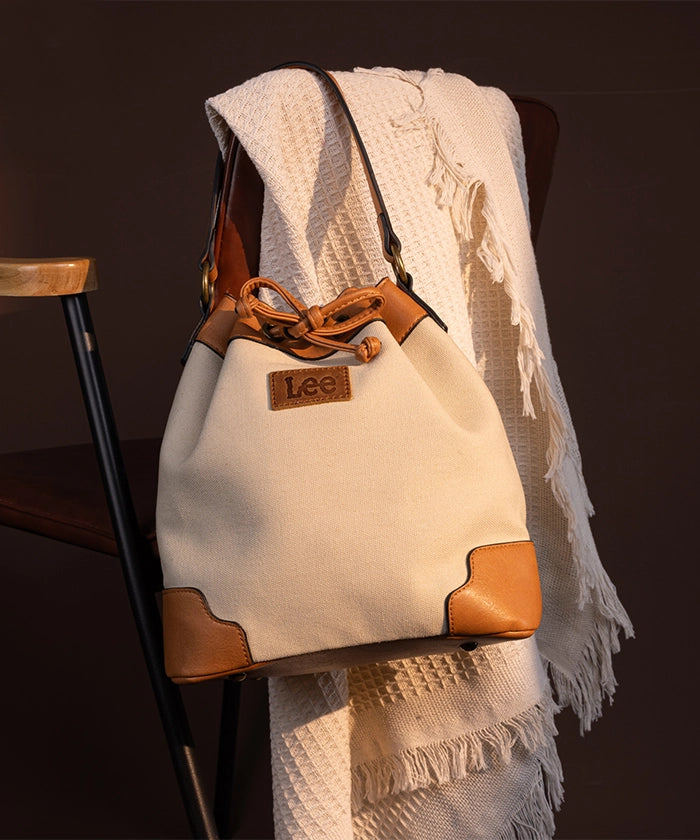 Lee Denim Canvas Crossbody Bucket Bag Tan