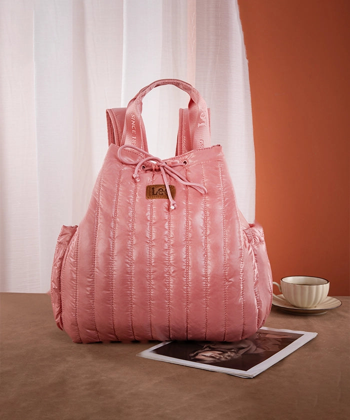 Lee Quilted Puffer Drawstring Backpack Dark Pink