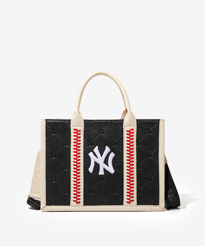 MLB_New_York_Yankees_Leather_Stitched_Crossbody_Bag_Black
