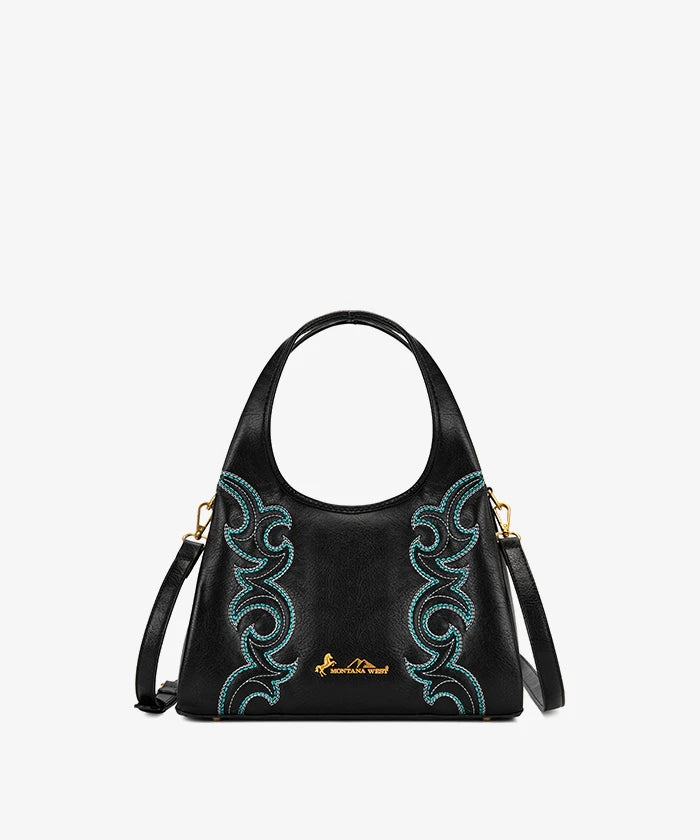 Montana West Embroidered Top Handle Bag in Black