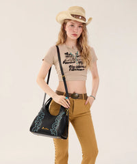 Montana West Embroidered Top Handle Bag in Black