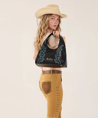 Montana West Embroidered Top Handle Bag in Black