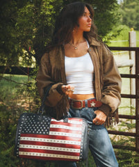 Montana West Studded American Flag Duffle Bag