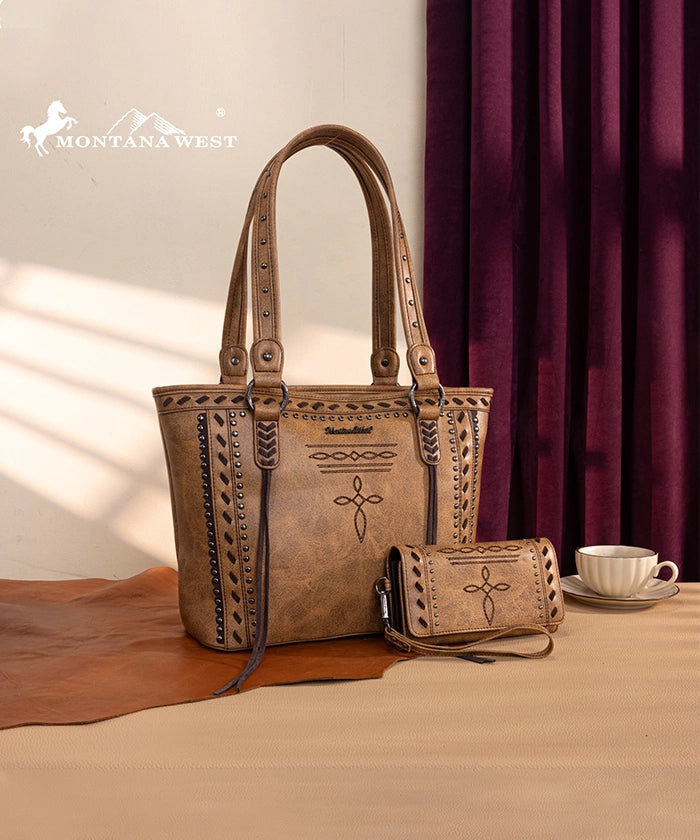 Montana West Diamond Cross Stitch Concealed Carry Tote Bag
