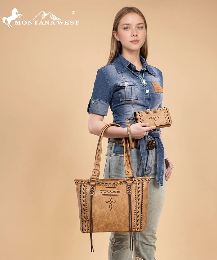 Montana West Diamond Cross Stitch Concealed Carry Tote Bag