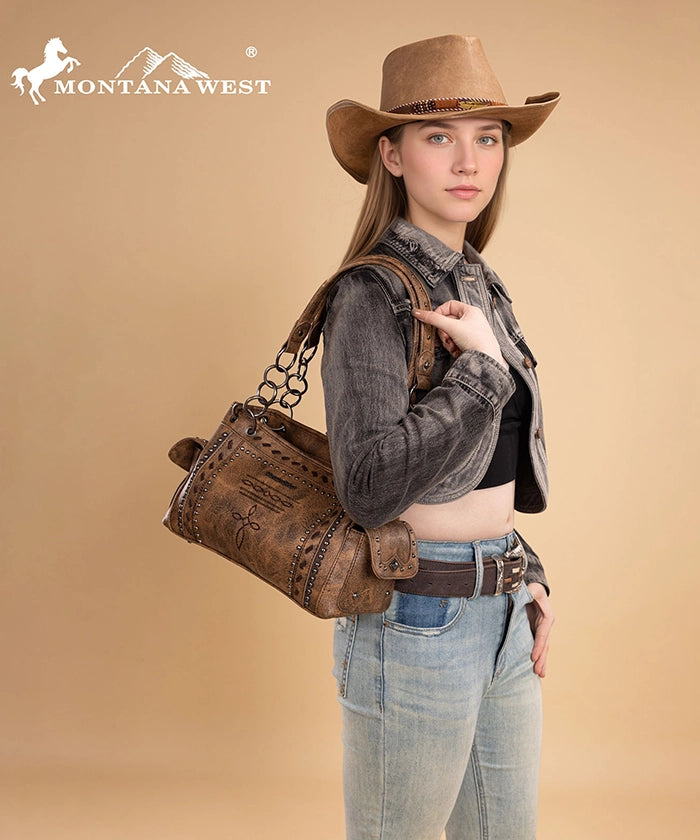 Montana West Whipstitch Studs Concealed Carry Satchel Set