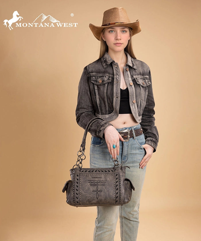 Montana West Whipstitch Studs Concealed Carry Satchel Set
