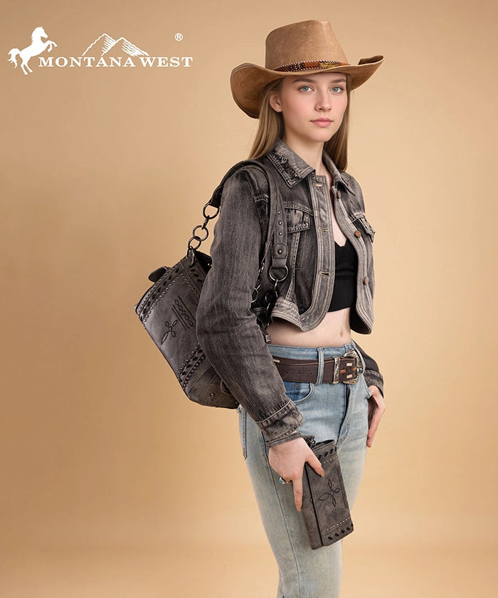 Montana West Whipstitch Studs Concealed Carry Satchel Set