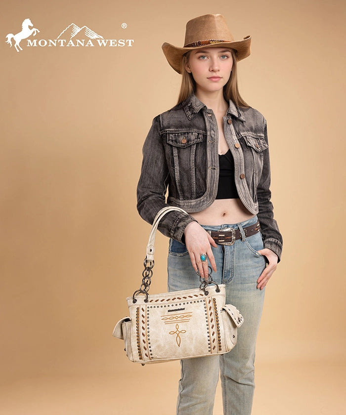 Montana West Whipstitch Studs Concealed Carry Satchel Set