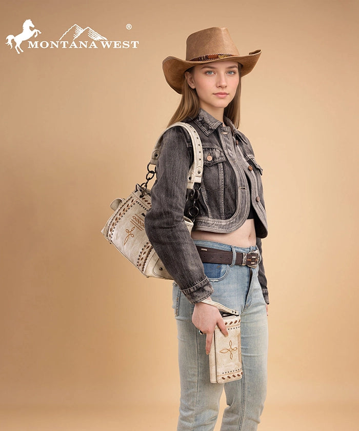 Montana West Whipstitch Studs Concealed Carry Satchel Set