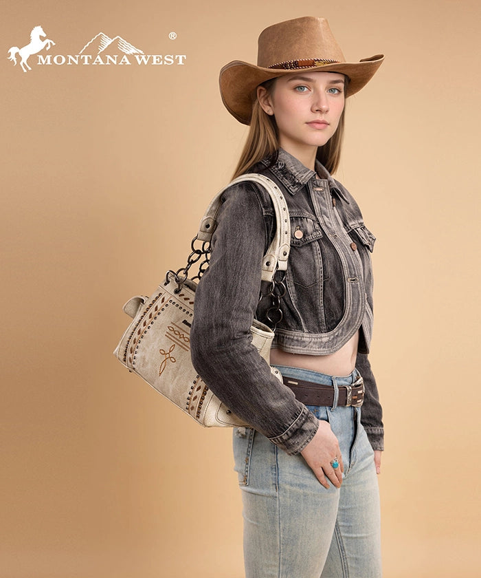 Montana West Whipstitch Studs Concealed Carry Satchel Set
