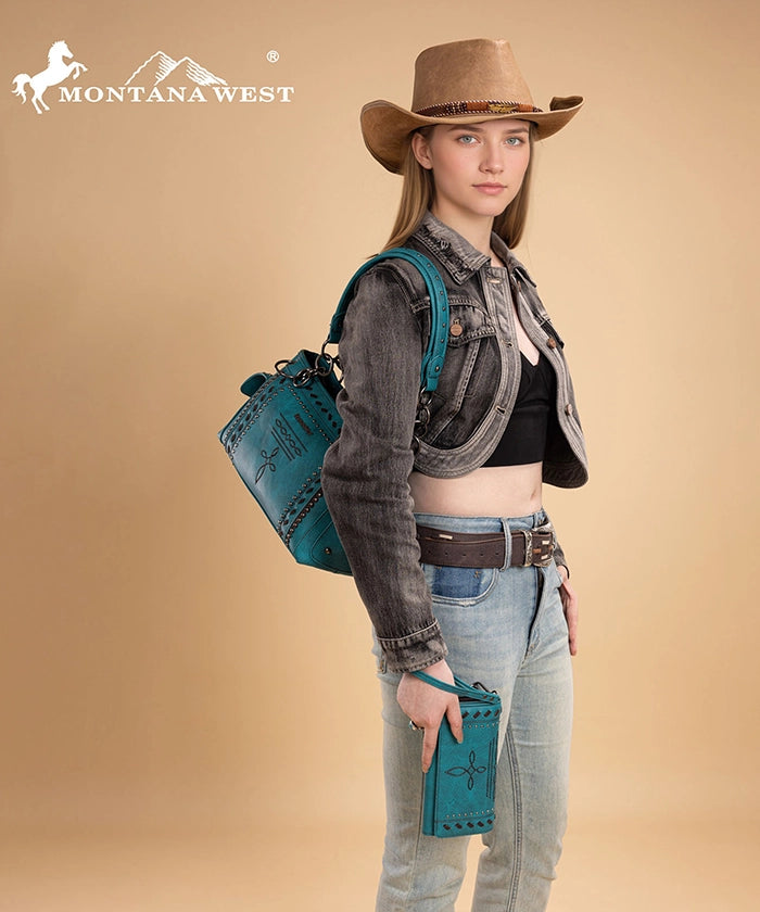 Montana West Whipstitch Studs Concealed Carry Satchel Set