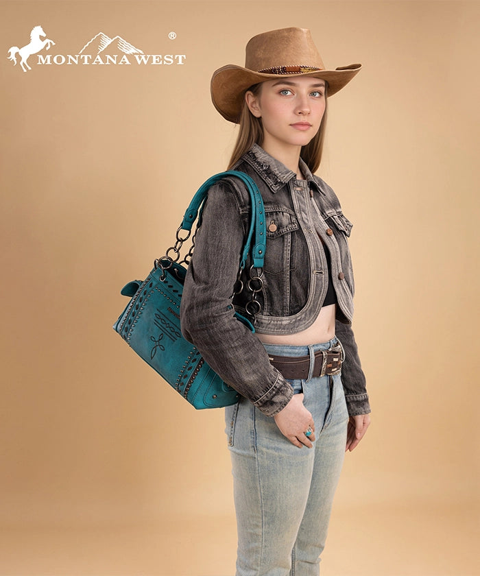 Montana West Whipstitch Studs Concealed Carry Satchel Set