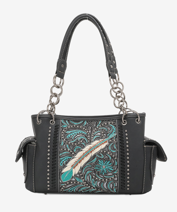 Montana West Tooled Feather Satchel - Montana West World