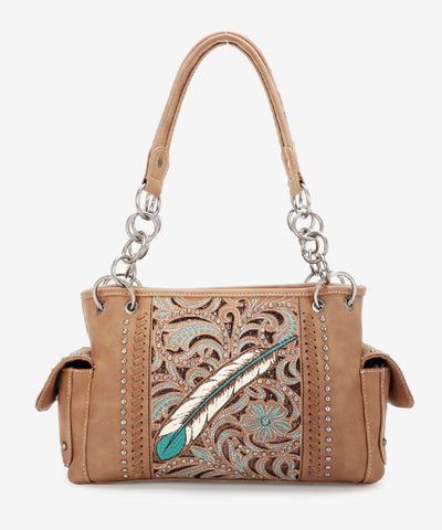 Montana West Tooled Feather Satchel - Montana West World