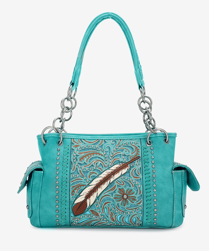 Montana West Tooled Feather Satchel - Montana West World