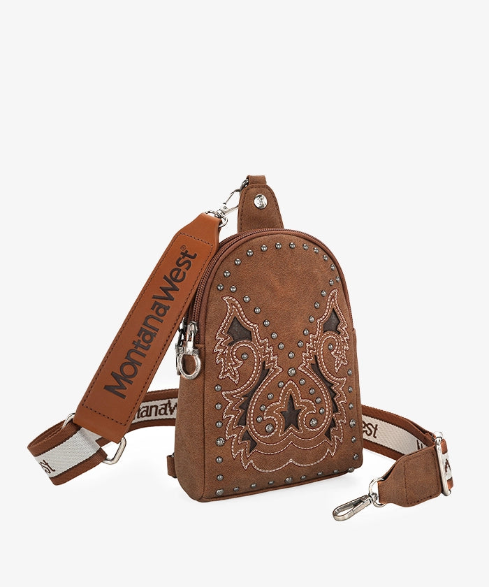 Montana West Embroidered Cut-out Boot Scroll Sling Bag - Montana West World