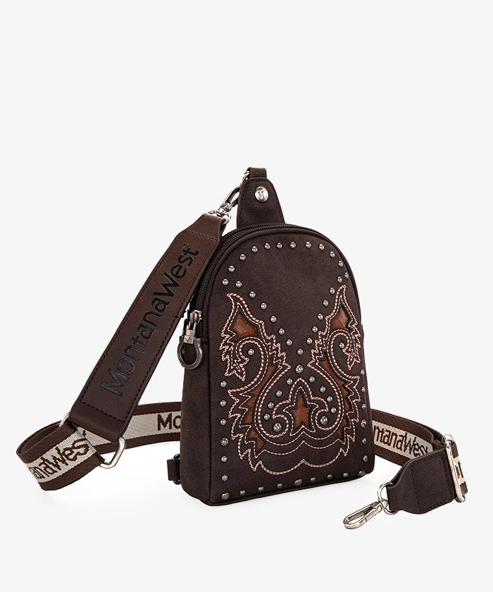 Montana West Embroidered Cut-out Boot Scroll Sling Bag - Montana West World