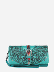 Montana West Vintage Floral Embossed Buckle Wallet - Montana West World