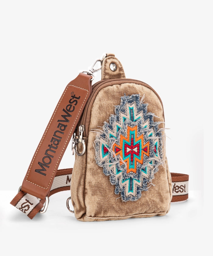 Montana West Aztec Denim Sling Bag - Montana West World