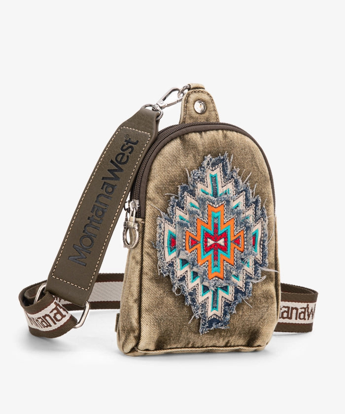 Montana West Aztec Denim Sling Bag - Montana West World