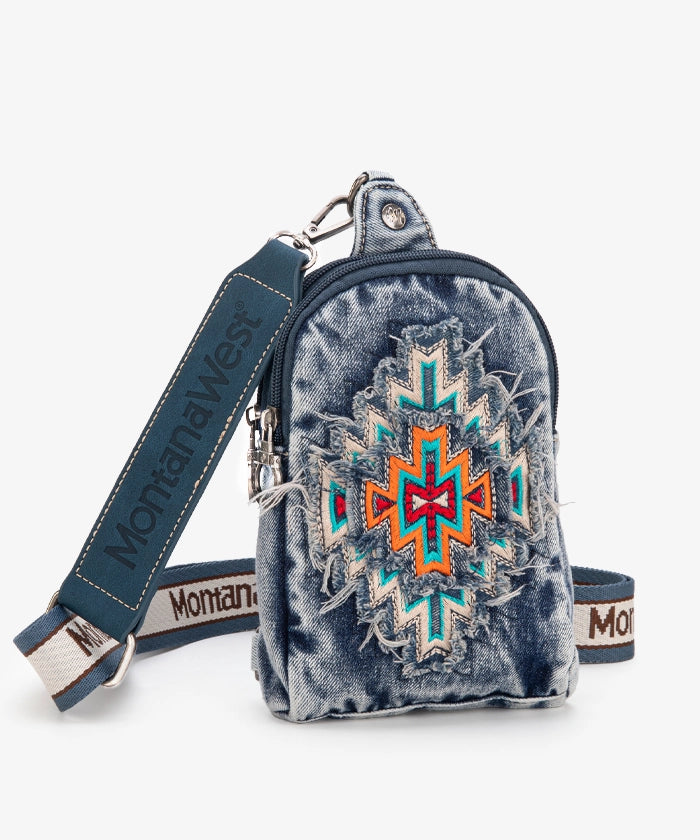 Montana West Aztec Denim Sling Bag - Montana West World