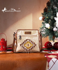 Montana West Embroidered Aztec Jean Denim Handbag Set