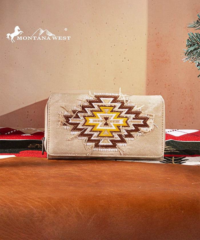 Montana West Embroidered Aztec Jean Denim Handbag Set