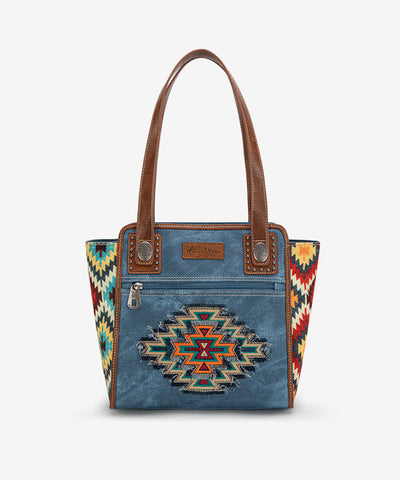 Montana West Embroidered Aztec Denim Tote Set - Montana West World