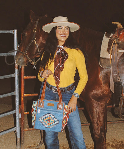 Montana West Embroidered Aztec Jean Denim Handbag Set
