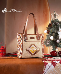 Montana West Embroidered Aztec Jean Denim Handbag Set